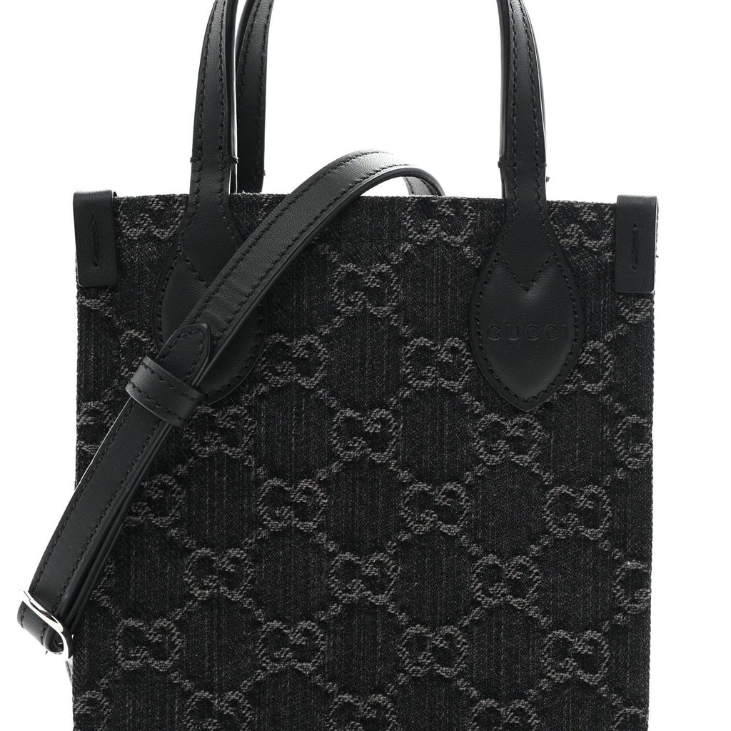 Denim Cuoio Harness GG Monogram Mini Ophidia Tote Bag Black Medium Grey wholesalehk.shop