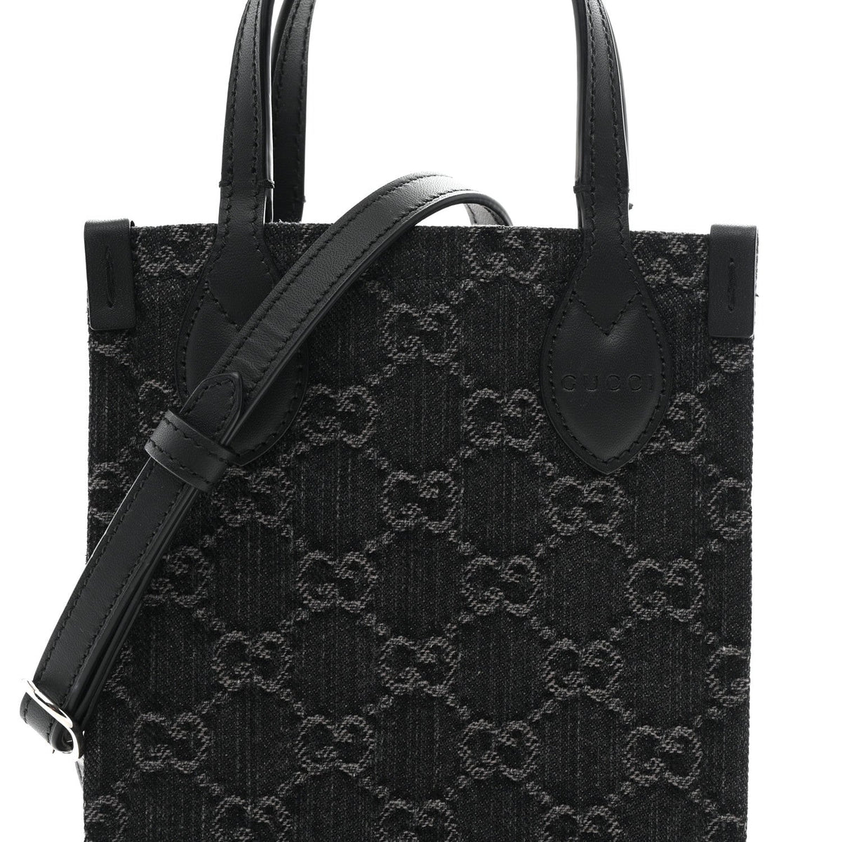 Denim Cuoio Harness GG Monogram Mini Ophidia Tote Bag Black Medium Grey wholesalehk.shop