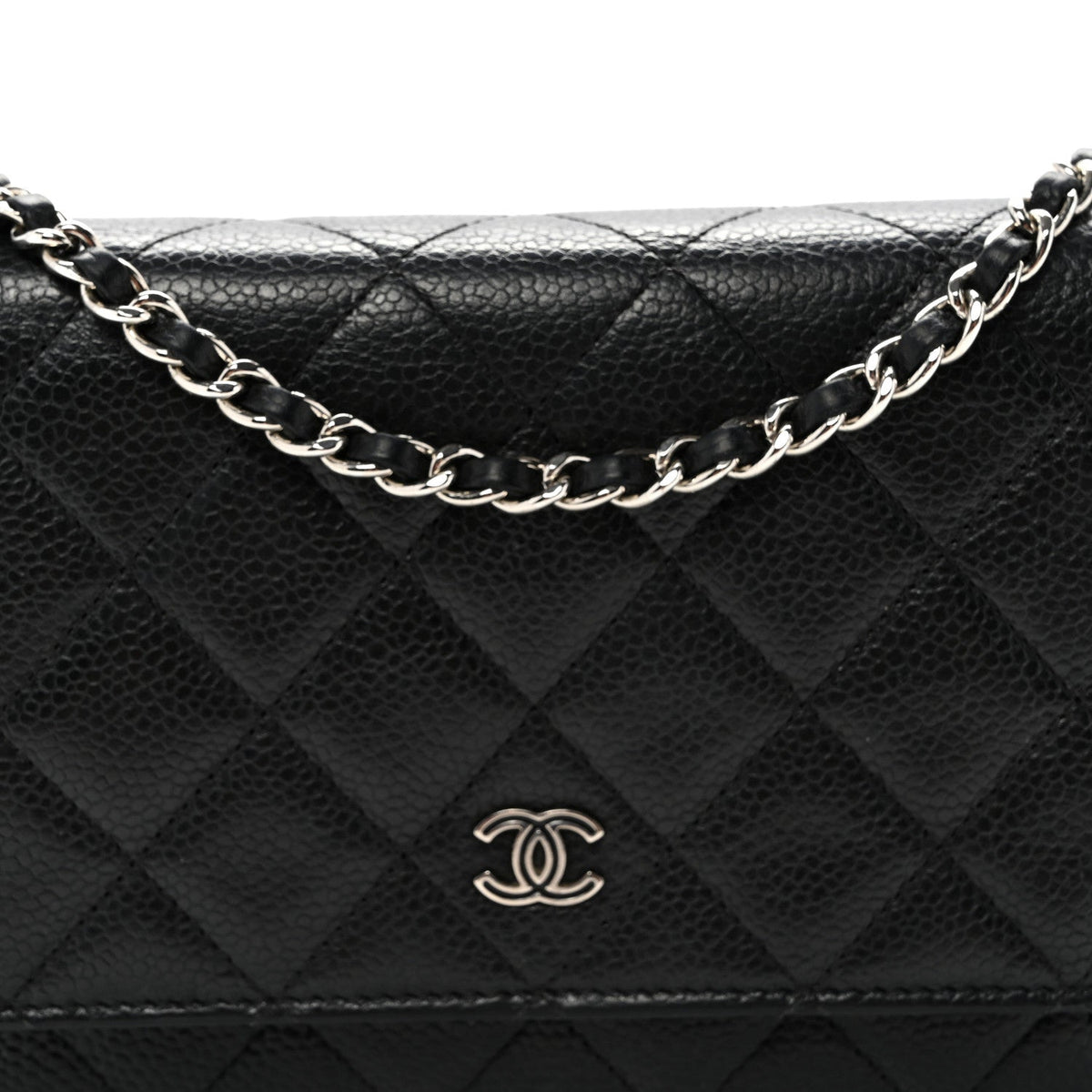 Caviar Quilted Wallet on Chain WOC Black wholesalehk.shop