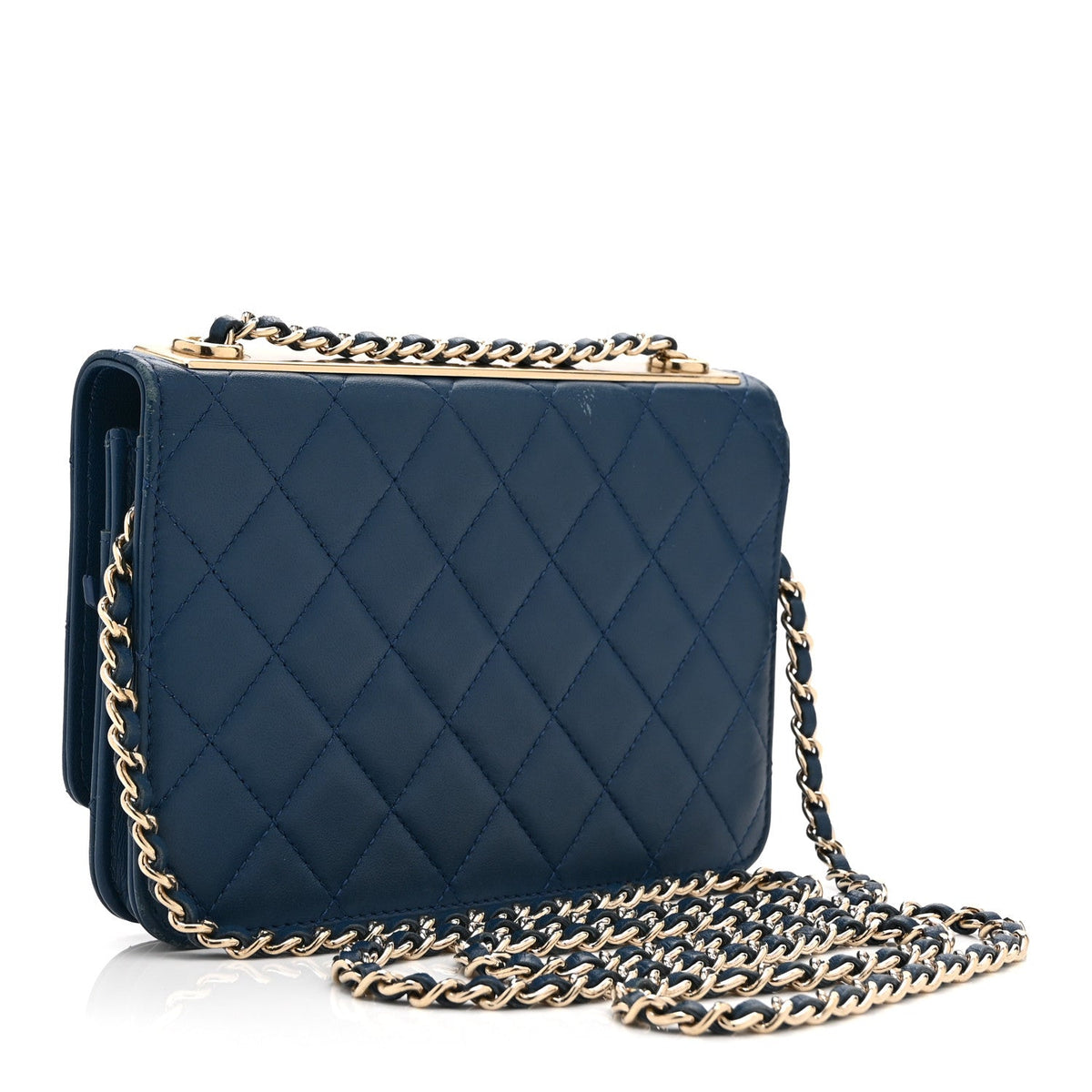 Lambskin Quilted Trendy CC Wallet On Chain WOC Blue wholesalehk.shop