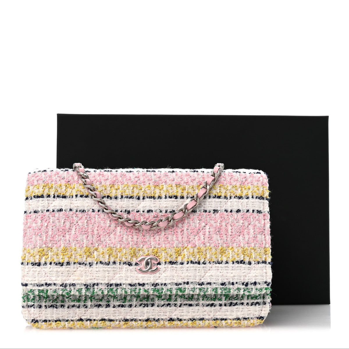 Metallic Tweed Quilted Wallet On Chain WOC White Multicolor wholesalehk.shop