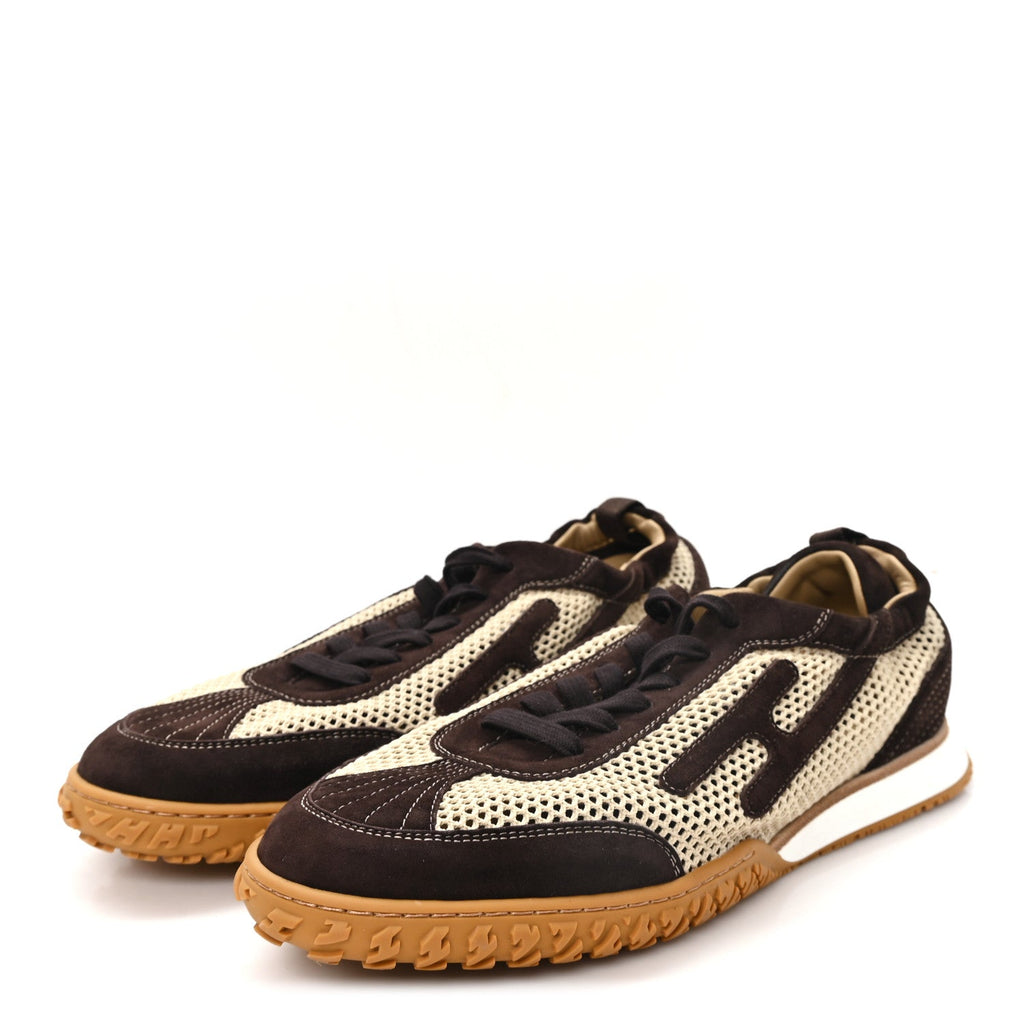 Crochet Knit Suede Goatskin Mens Jet Sneakers 44.5 Beige Lin Marron Ebene wholesalehk.shop