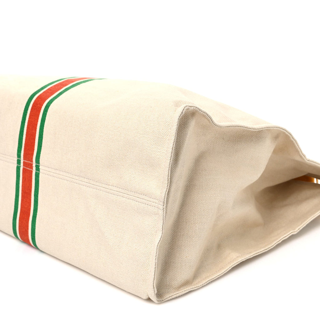 Linen Heavy Canvas Textured Dollar Calfskin Web Large Retro Interlocking G Foldable Tote Light Beige wholesalehk.shop