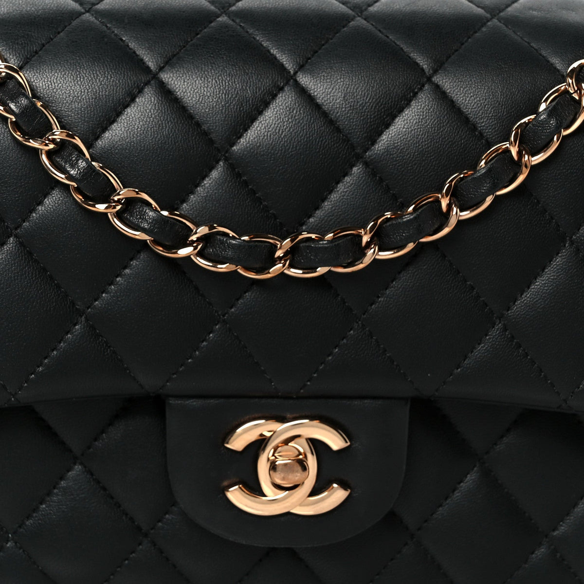 Lambskin Quilted Medium Double Flap Black wholesalehk.shop