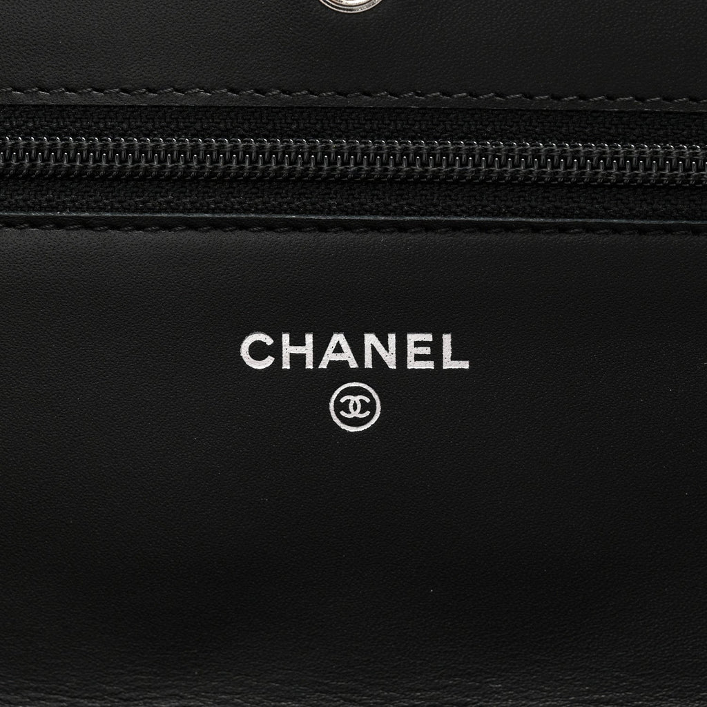 Patent Quilted Wallet On Chain WOC Black wholesalehk.shop