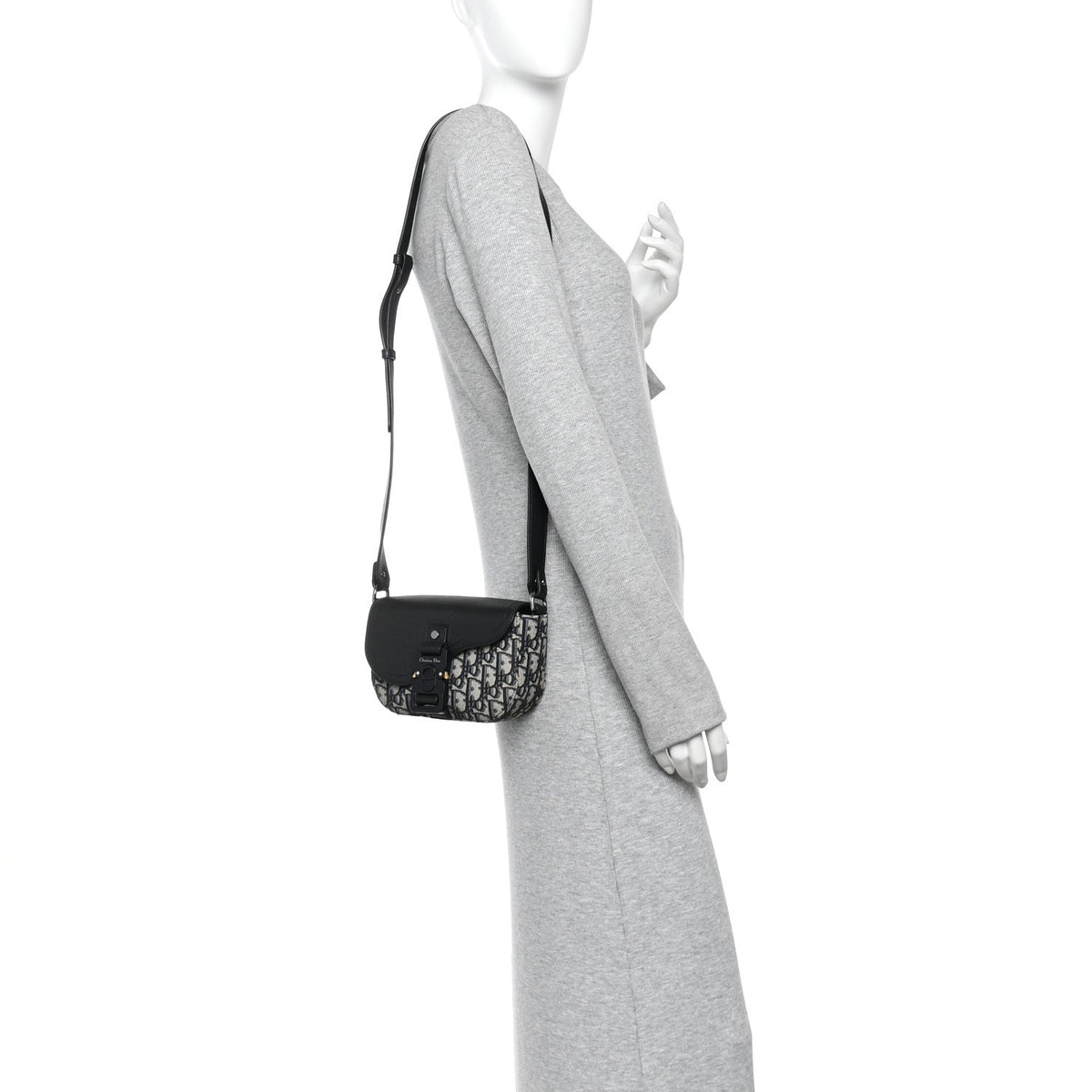 Grained Calfskin Oblique Mini Saddle Messenger Bag With Flap Beige Black wholesalehk.shop