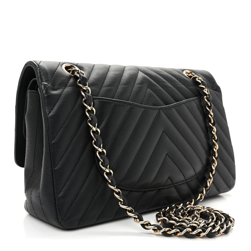 Matte Caviar Chevron Quilted Medium Double Flap Black wholesalehk.shop