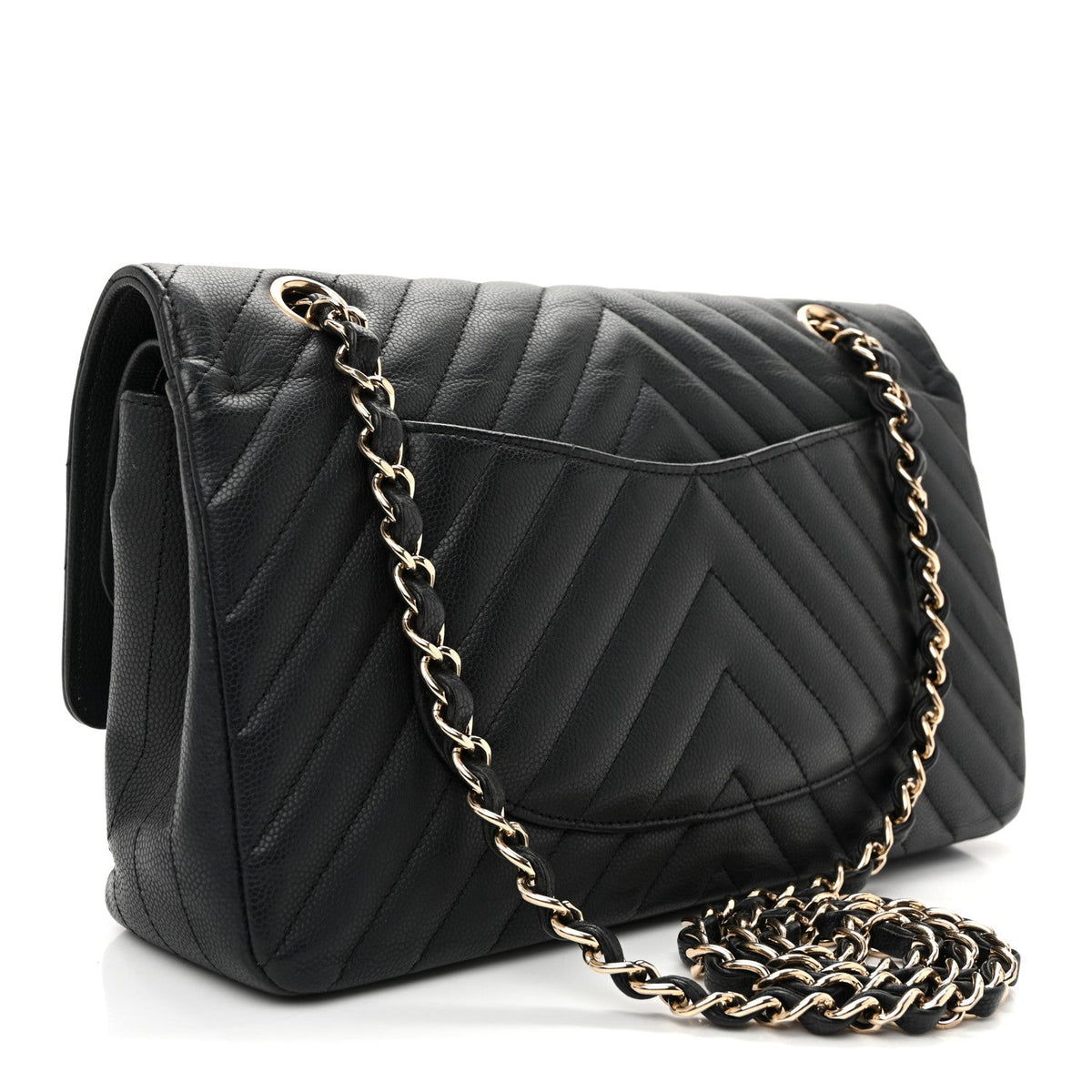 Matte Caviar Chevron Quilted Medium Double Flap Black wholesalehk.shop