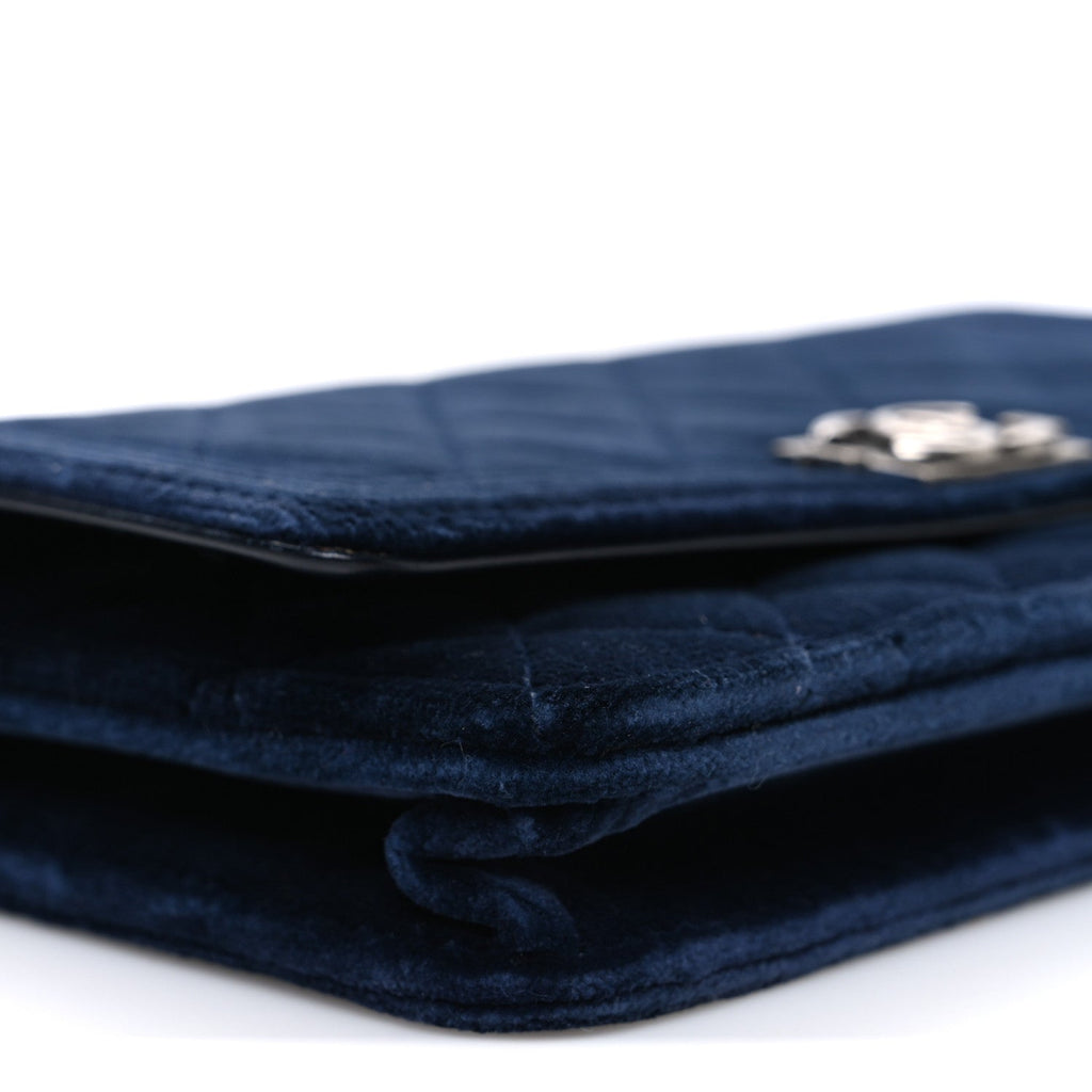 Velvet Quilted Boy Wallet On Chain WOC Blue wholesalehk.shop