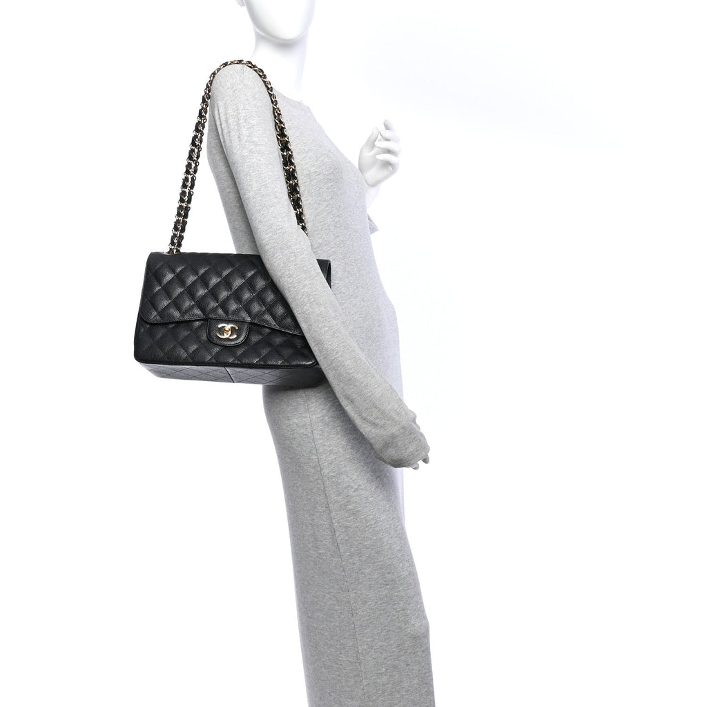 Caviar Quilted Jumbo Double Flap Black wholesalehk.shop