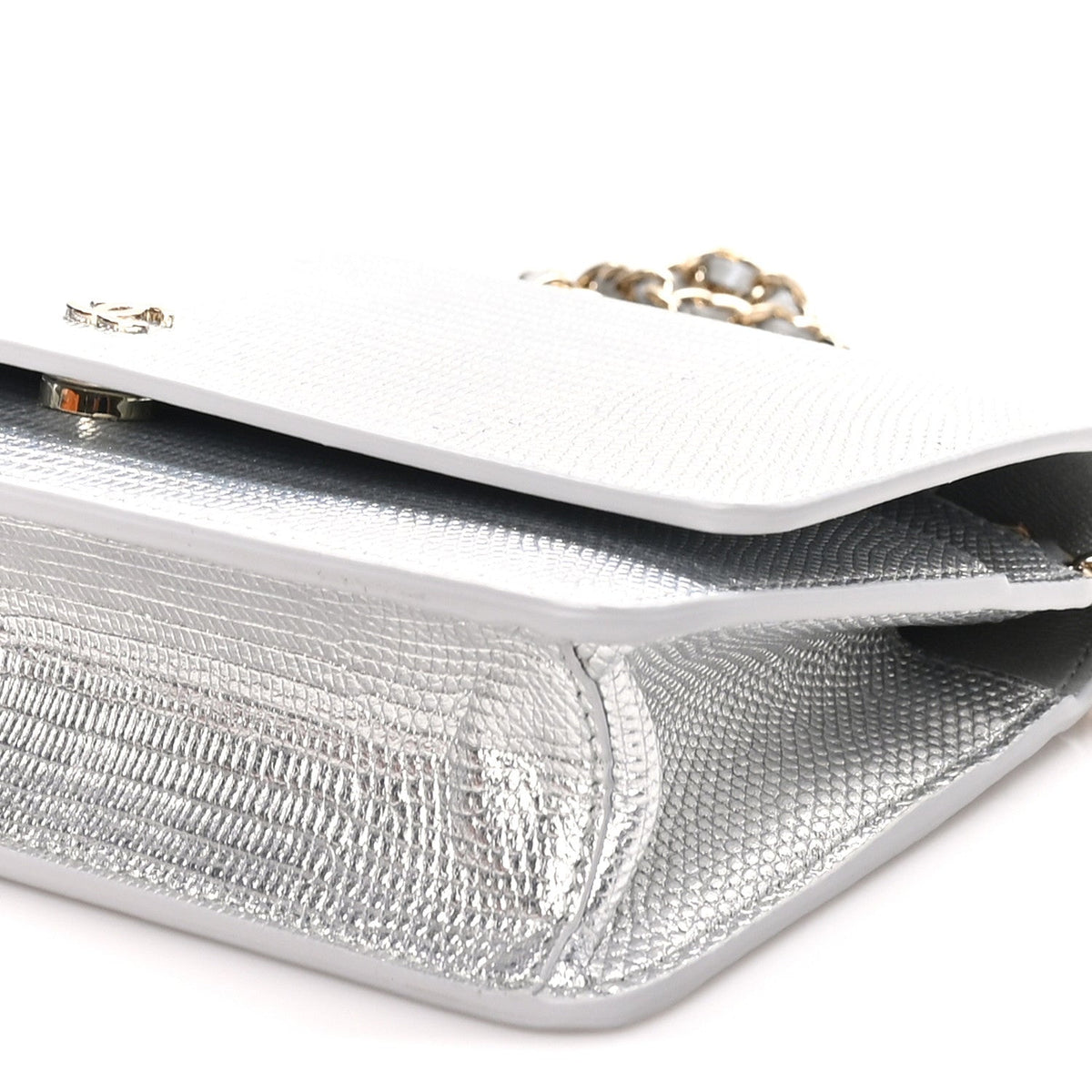 Calfskin Lizard Embossed Wallet on Chain WOC Silver wholesalehk.shop