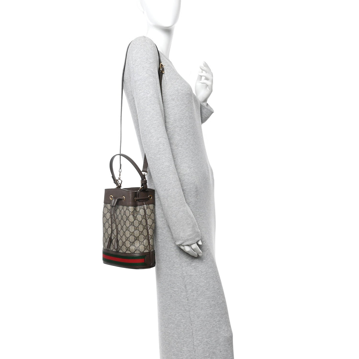 GG Supreme Monogram Web Small Ophidia Bucket Bag Brown wholesalehk.shop