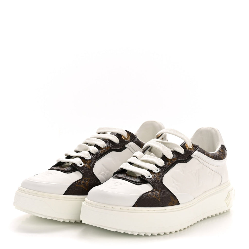 Calfskin Embossed Monogram Time Out Sneakers 39 White £¨ Direct shipment via from wholesalehk.shop