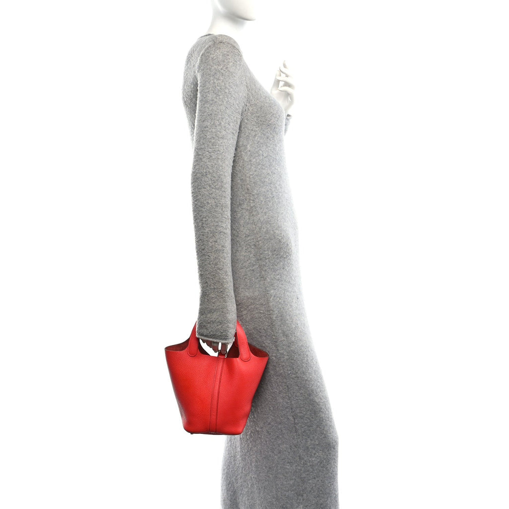 Taurillon Clemence Picotin Lock 18 PM Rouge Pivoine £¨ Direct shipment via from wholesalehk.shop
