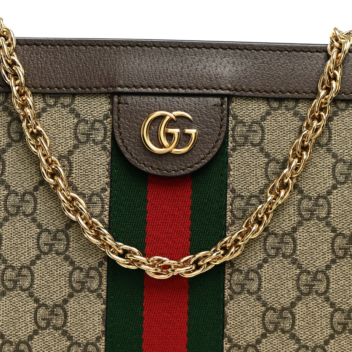 GG Supreme Monogram Web Small Ophidia Chain Shoulder Bag Brown wholesalehk.shop