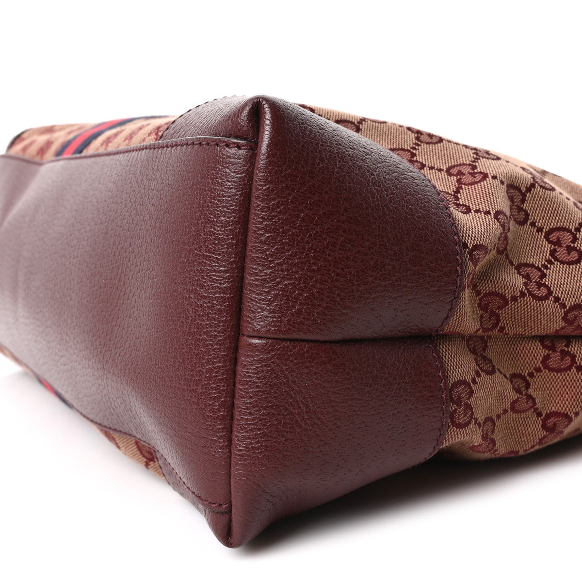 Monogram Textured Dollar Calfskin Web Medium Ophidia Shopping Tote Sahara Rubino Chardonnay wholesalehk.shop