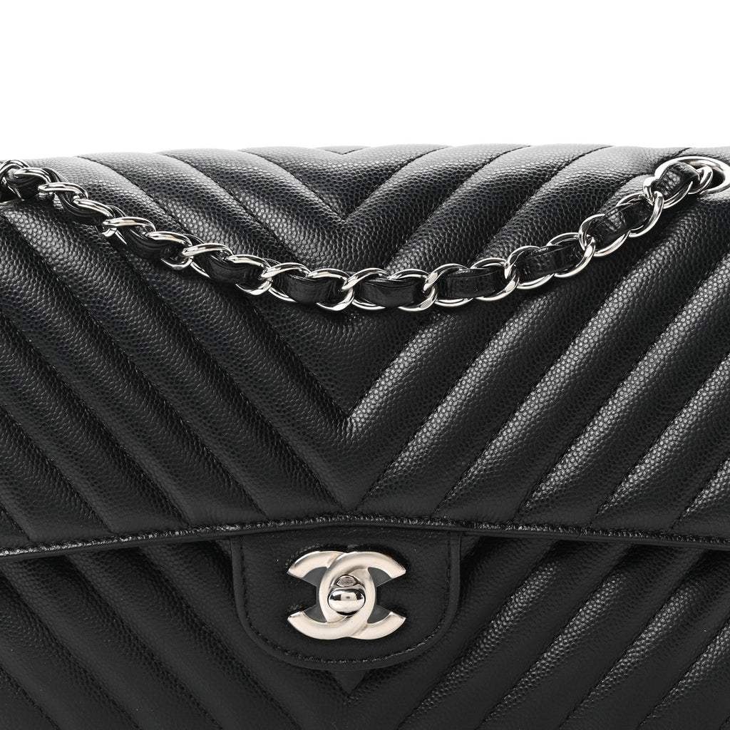 Caviar Chevron Quilted Medium Double Flap Black wholesalehk.shop
