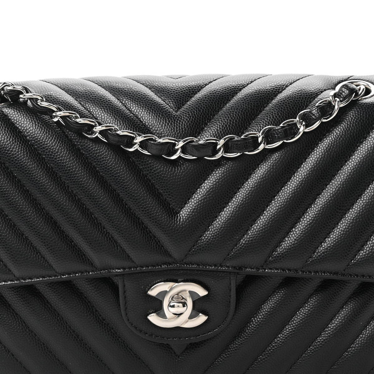 Caviar Chevron Quilted Medium Double Flap Black wholesalehk.shop