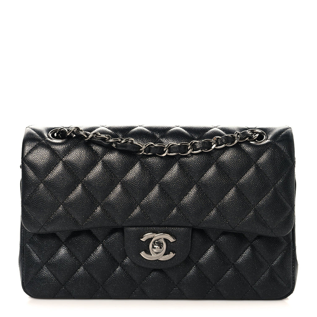 Iridescent Caviar Quilted Small Double Flap Black wholesalehk.shop