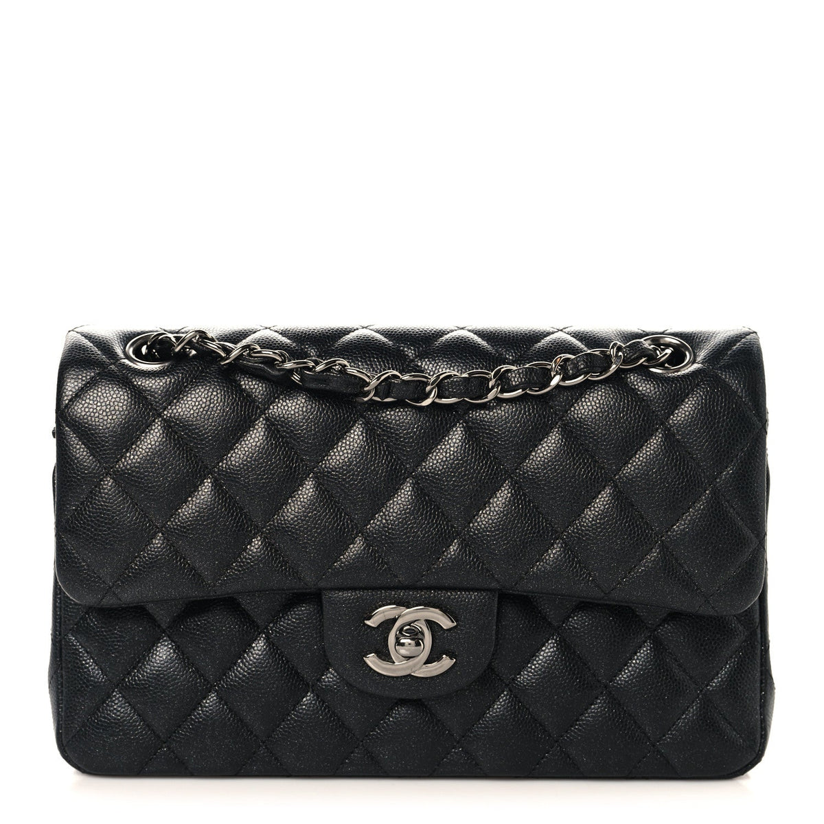Iridescent Caviar Quilted Small Double Flap Black wholesalehk.shop