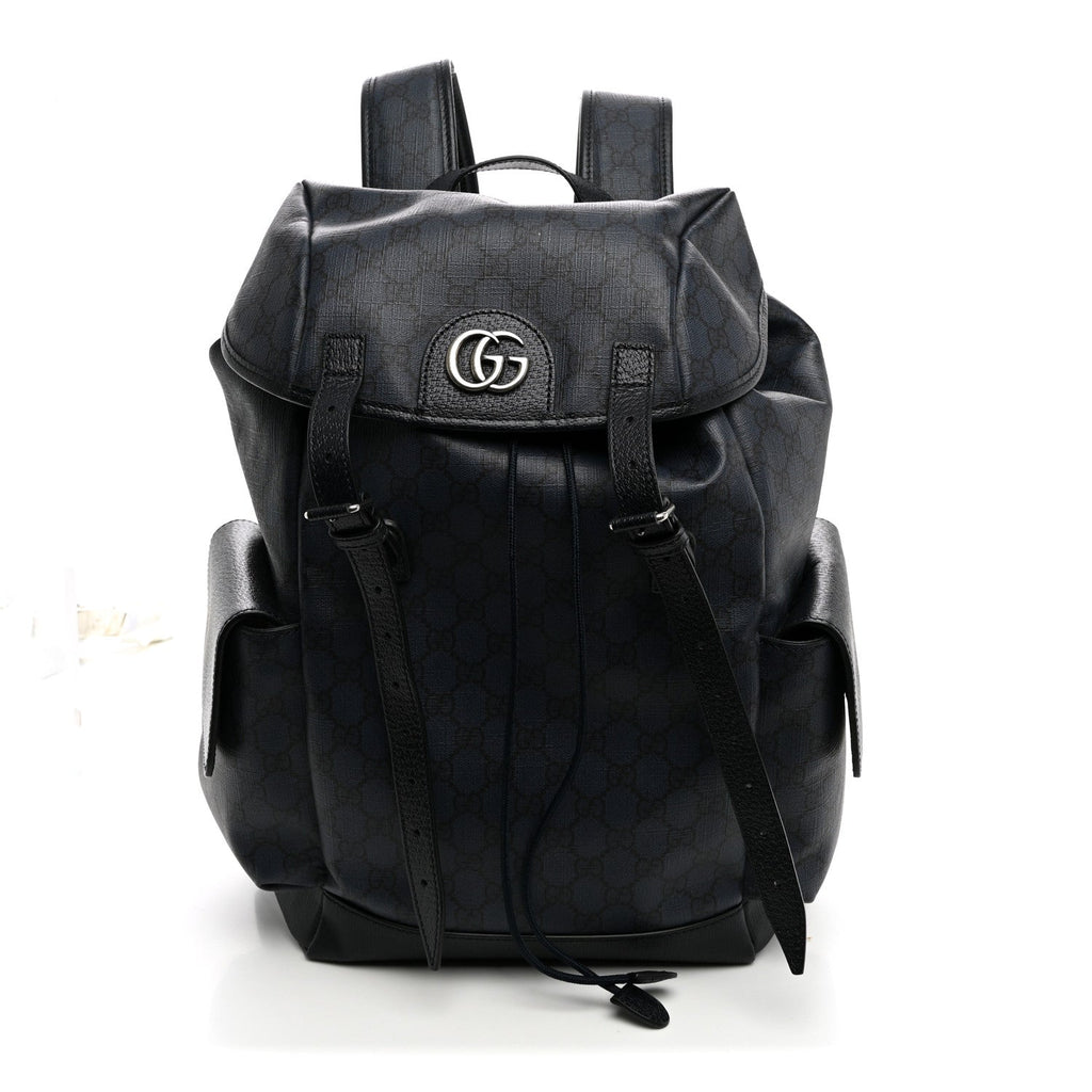GG Supreme Monogram Textured Dollar Calfskin Medium Ophidia Double Buckle Backpack Blue Dark Blue Black wholesalehk.shop