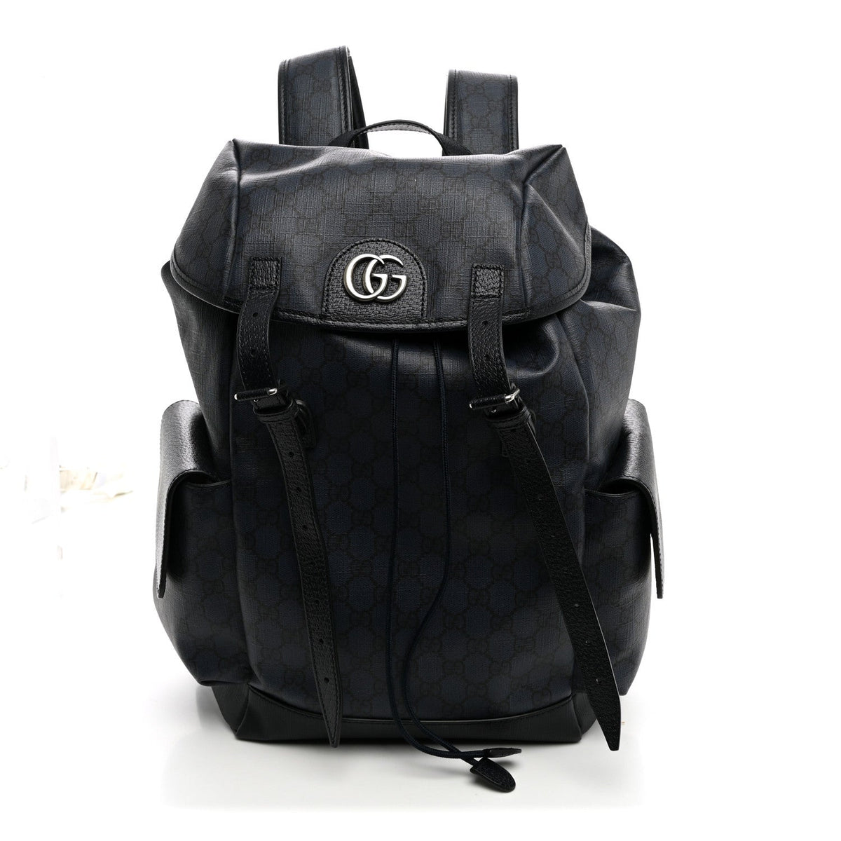 GG Supreme Monogram Textured Dollar Calfskin Medium Ophidia Double Buckle Backpack Blue Dark Blue Black wholesalehk.shop
