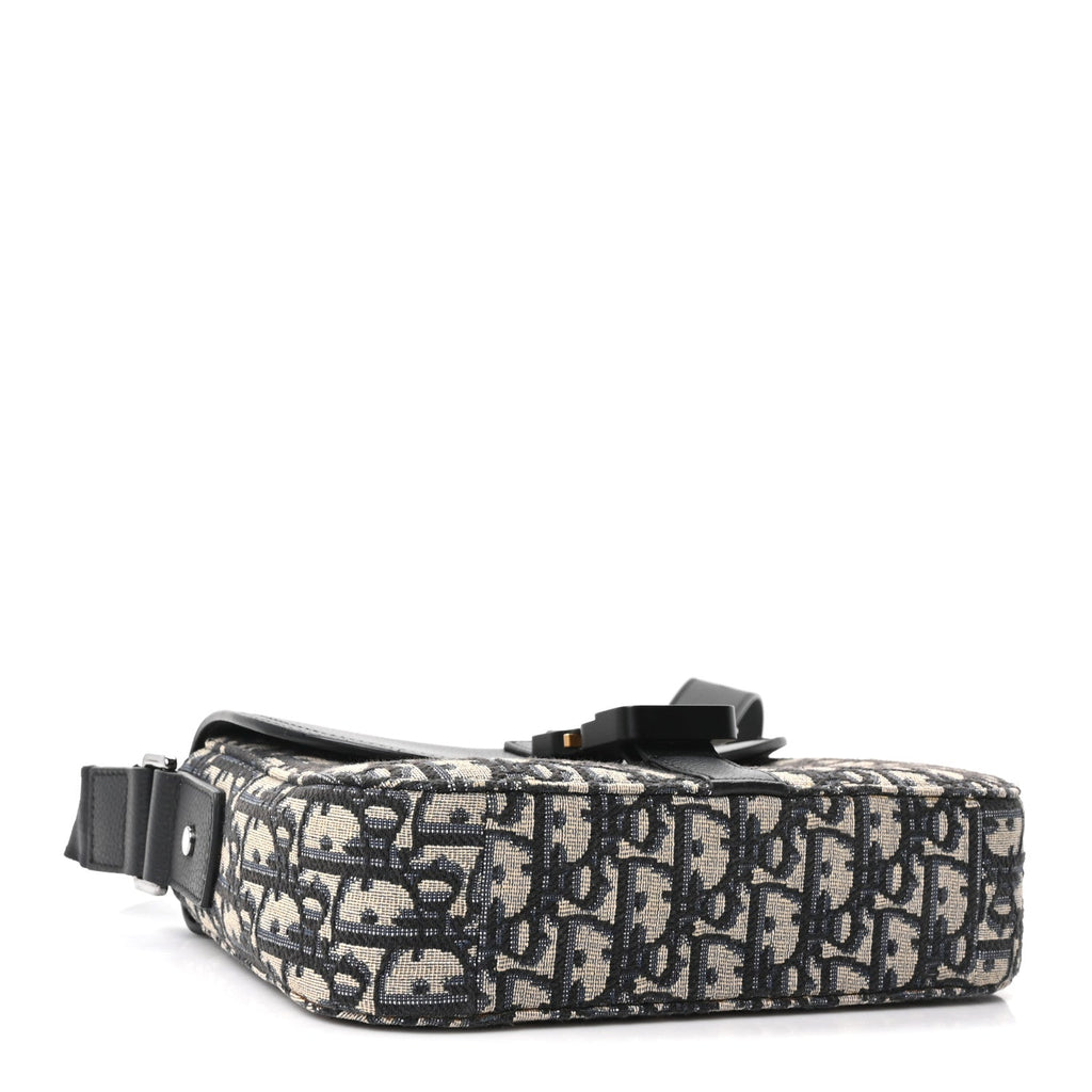 Oblique Jacquard Grained Calfskin Small Saddle Messenger Bag Beige Black wholesalehk.shop