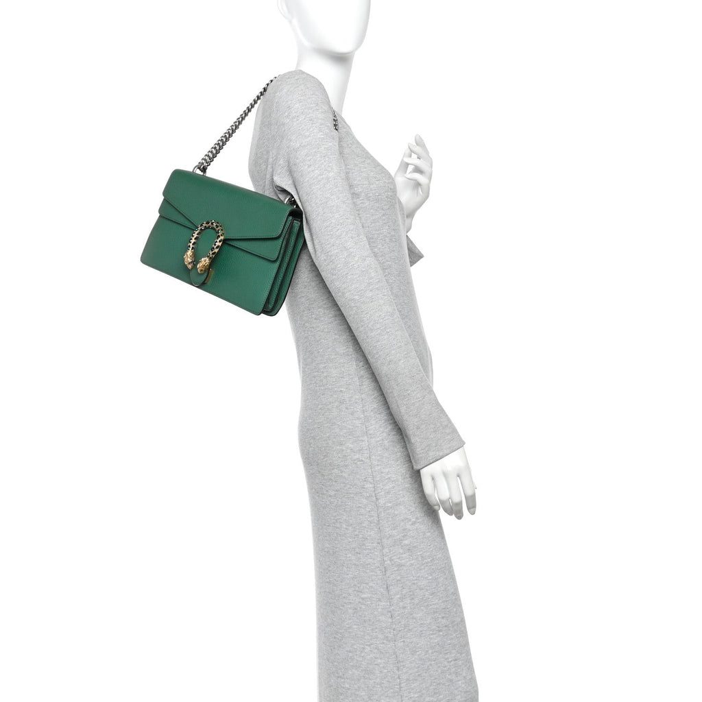 Pebbled Calfskin Small Dionysus Shoulder Bag Emerald wholesalehk.shop