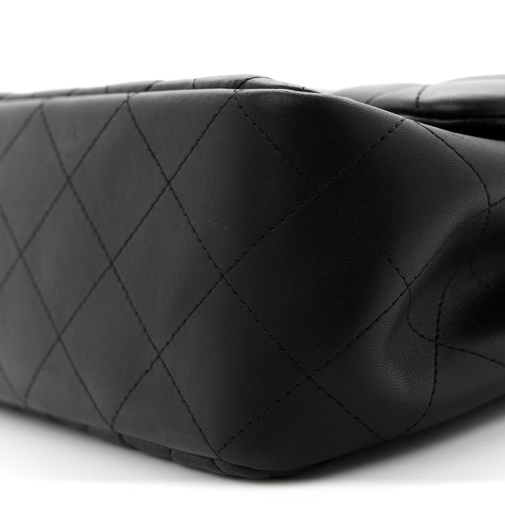 Lambskin Quilted Jumbo Double Flap Black wholesalehk.shop