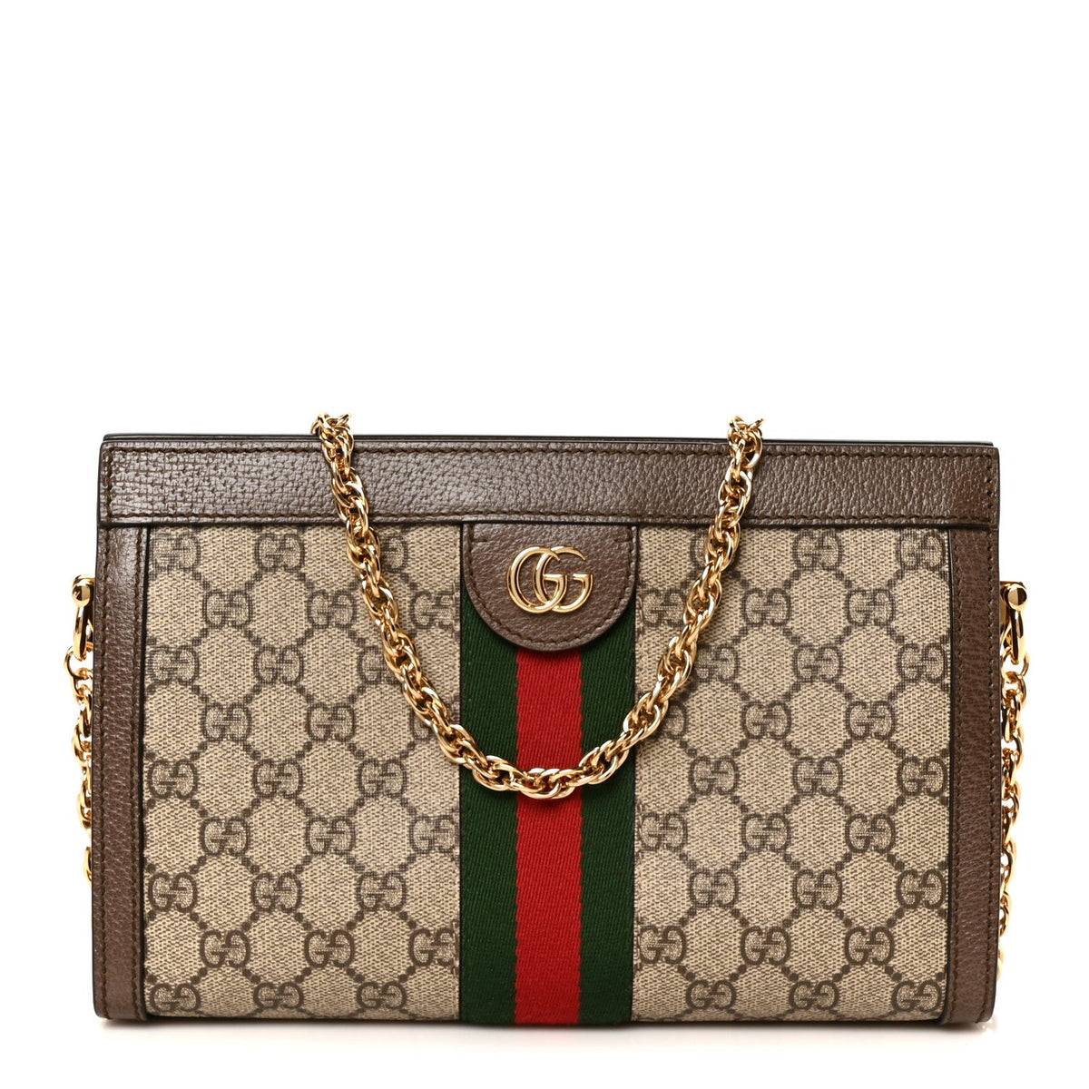 GG Supreme Monogram Web Small Ophidia Chain Shoulder Bag Brown wholesalehk.shop