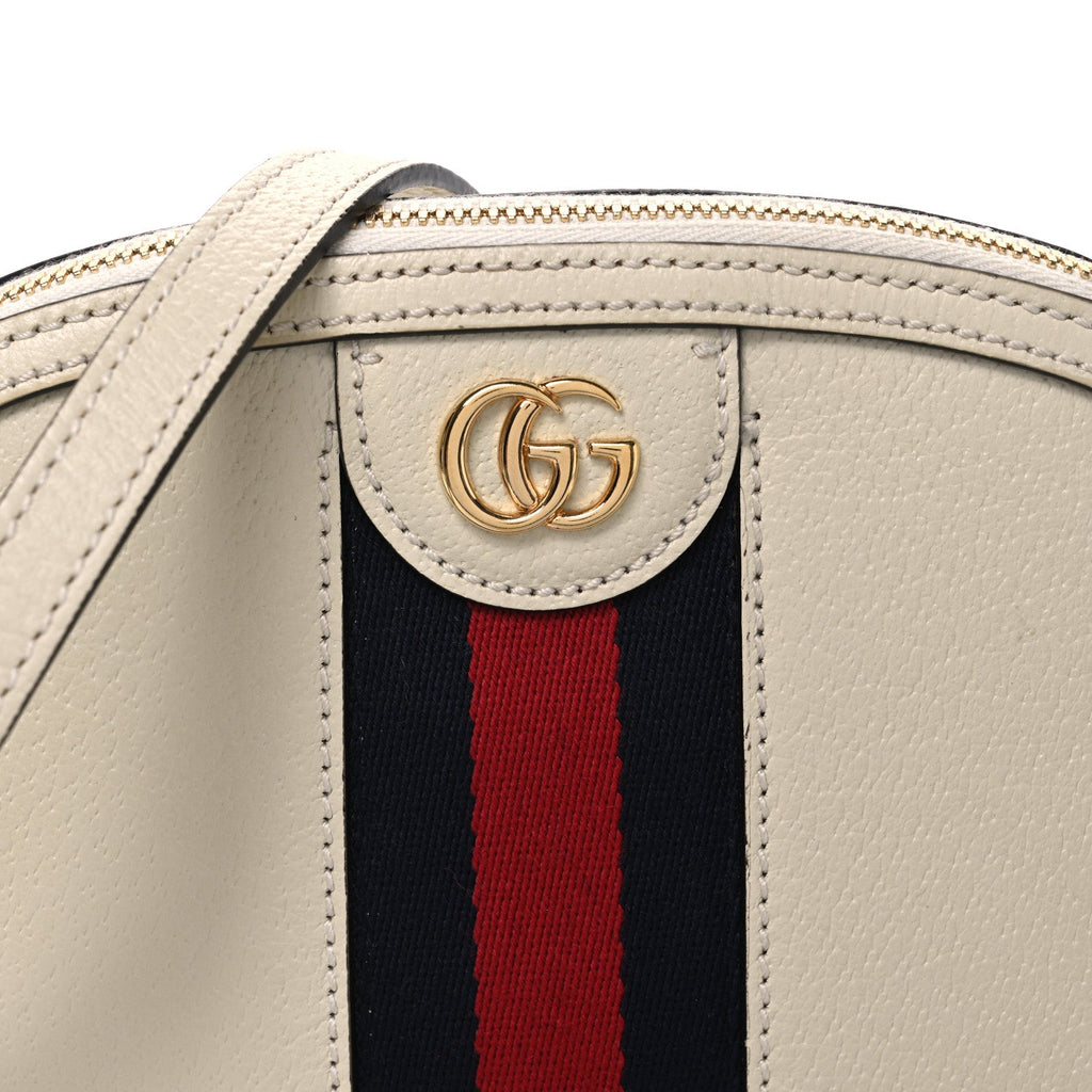 Textured Dollar Calfskin Web Small Ophidia Dome Shoulder Bag Mystic White wholesalehk.shop