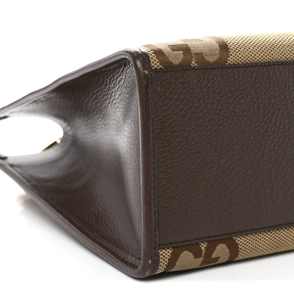 Monogram Jumbo GG Textured Dollar Calfskin Web Small Tote Bag Camel Ebony New Acero wholesalehk.shop