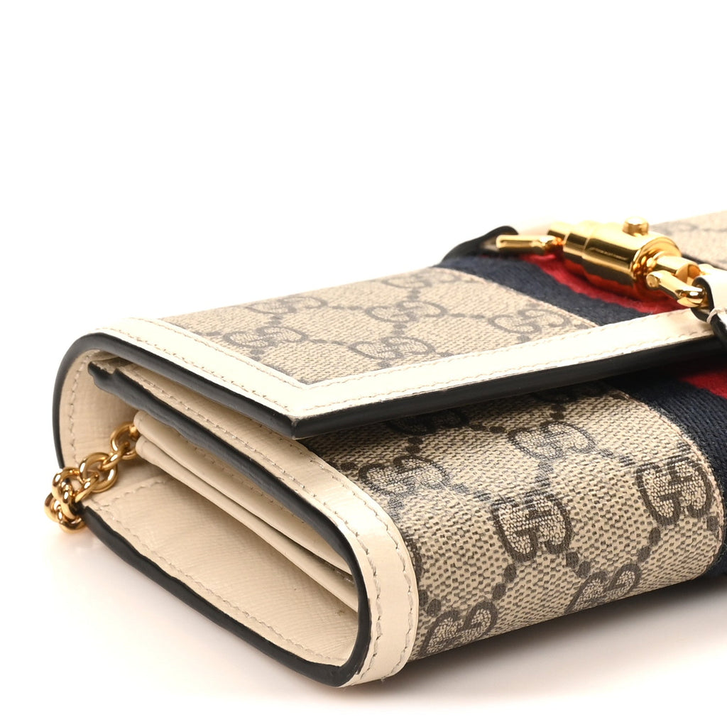 GG Supreme Monogram Textured Calfskin Web Jackie 1961 Chain Wallet Beige Ebony Mystic White £¨ Direct shipment via from wholesalehk.shop