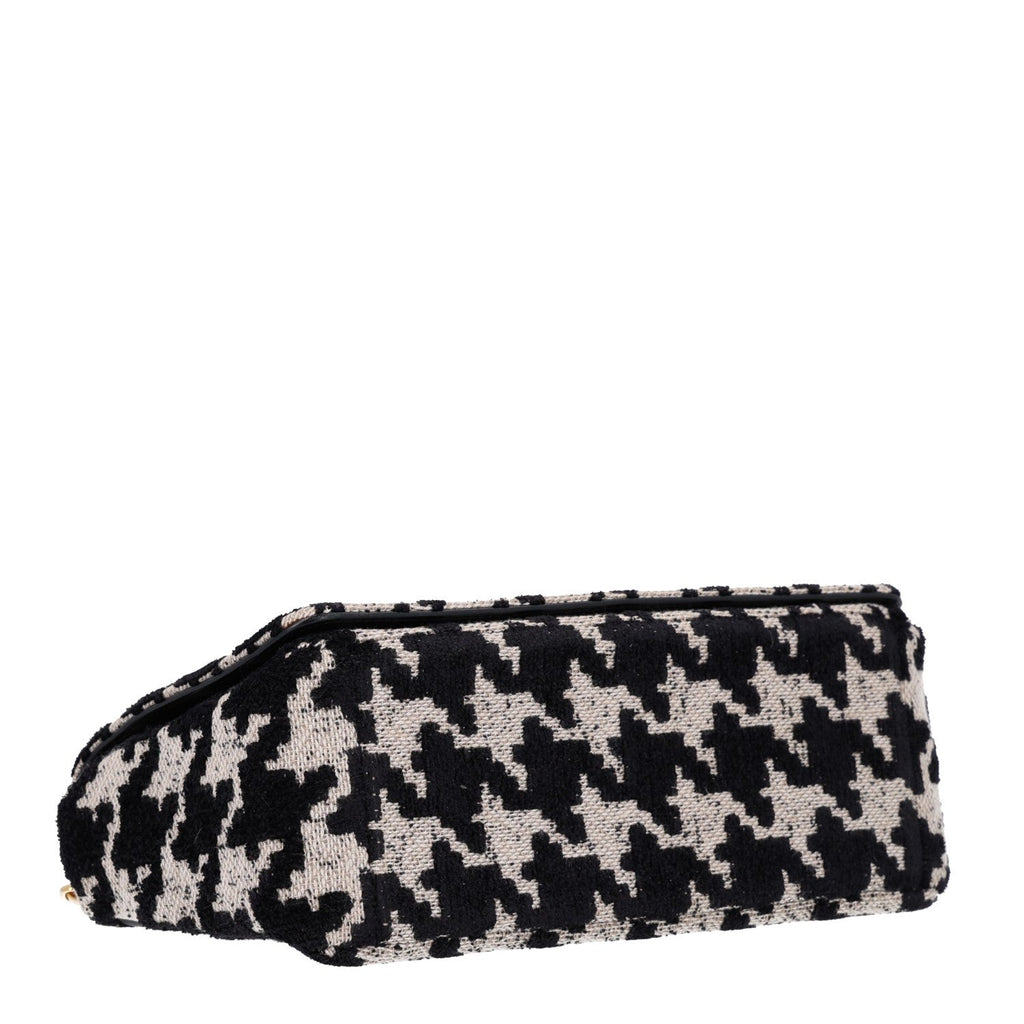 Technical Canvas Macro Houndstooth Medium Caro Bag Black White wholesalehk.shop