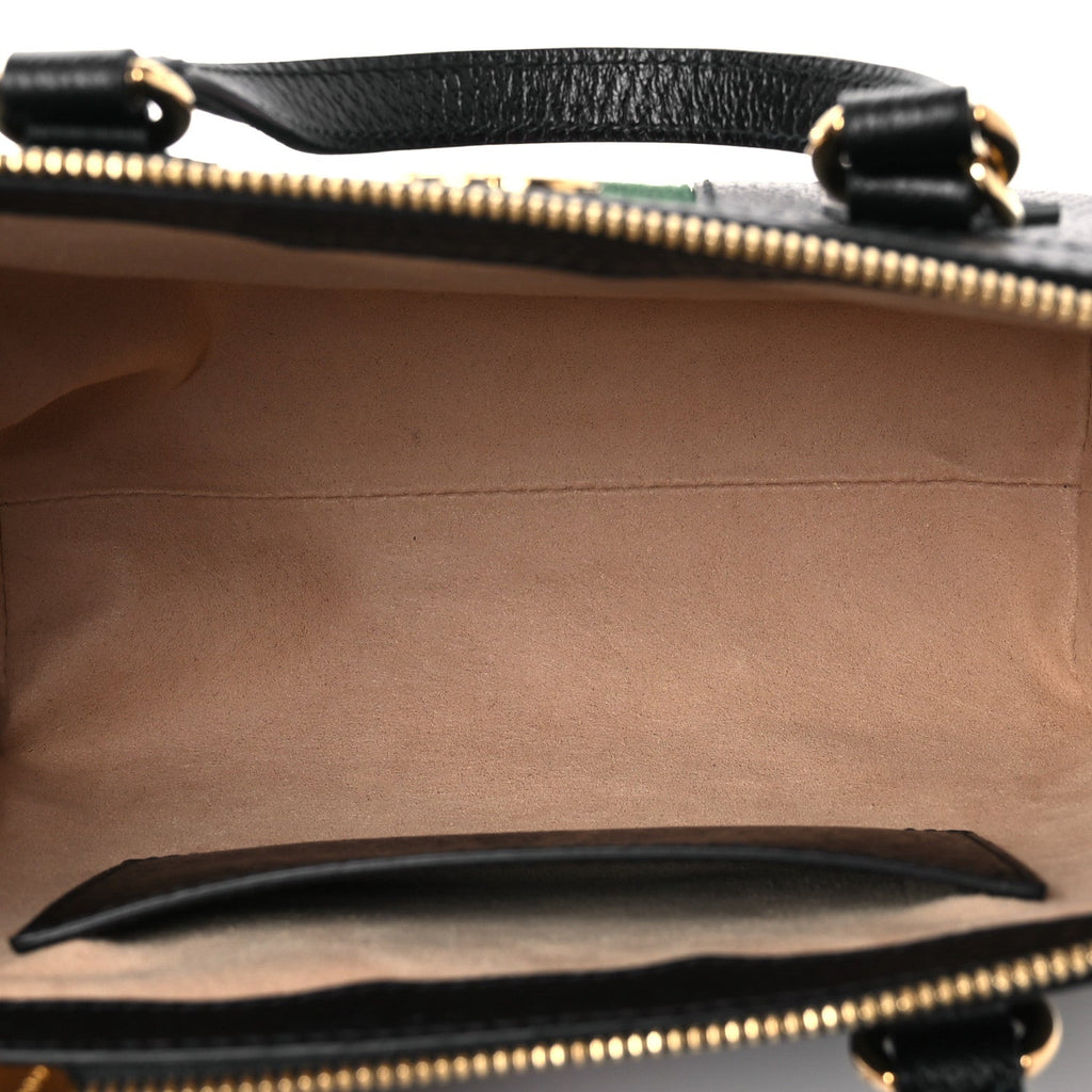 Textured Calfskin Web Small Ophidia Tote Bag Black wholesalehk.shop