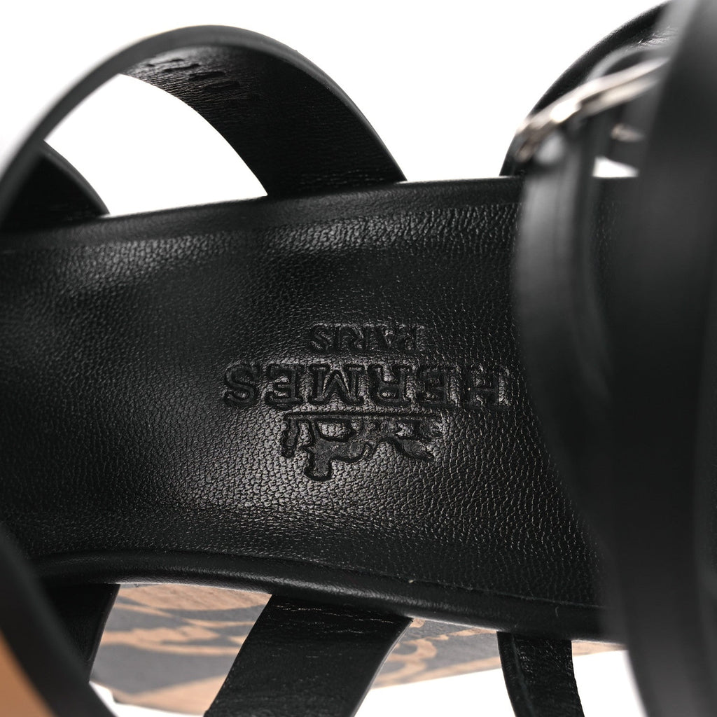 Calfskin Klara 100 Wedge Sandals 35 Black Natural wholesalehk.shop