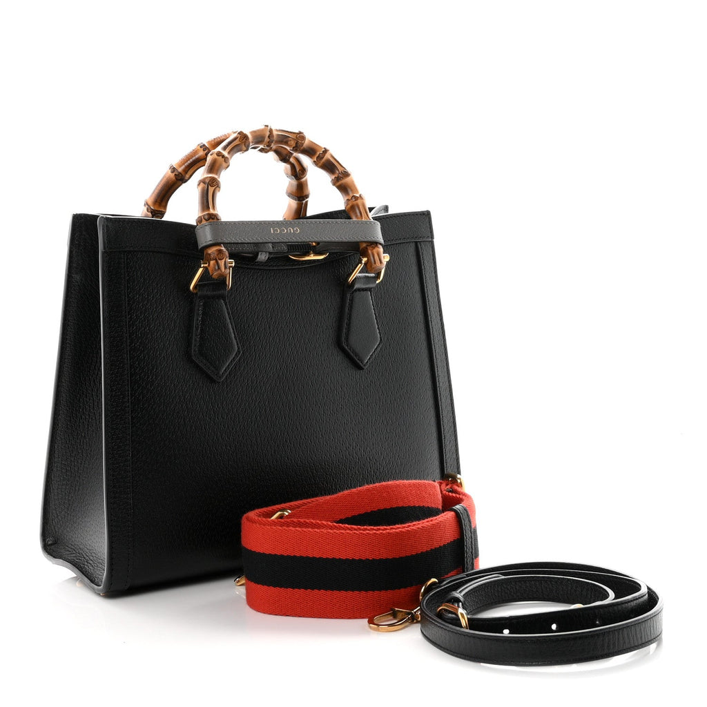 Textured Dollar Calfskin Web Small Diana Tote Bag Black Dusty Grey wholesalehk.shop