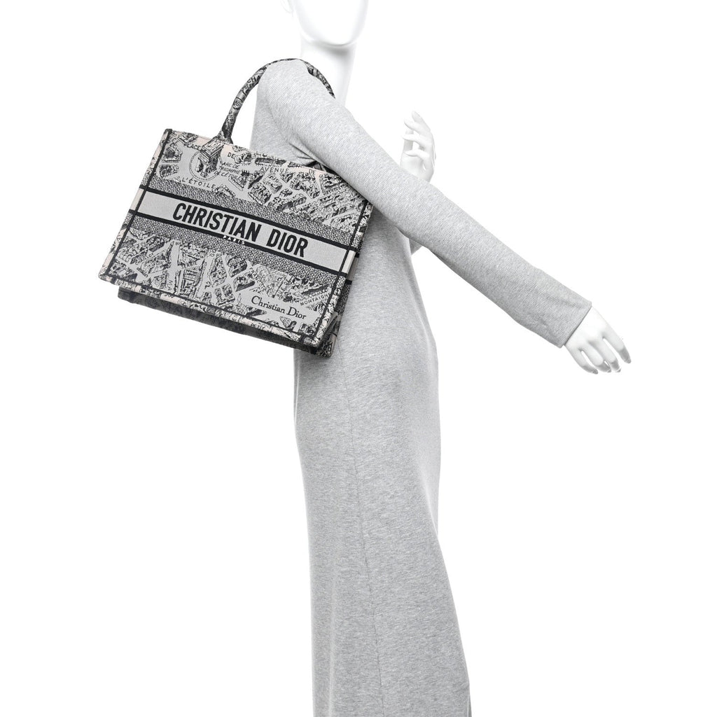 Canvas Embroidered Medium Plan De Paris Book Tote Grey Black £¨ Direct shipment via from wholesalehk.shop