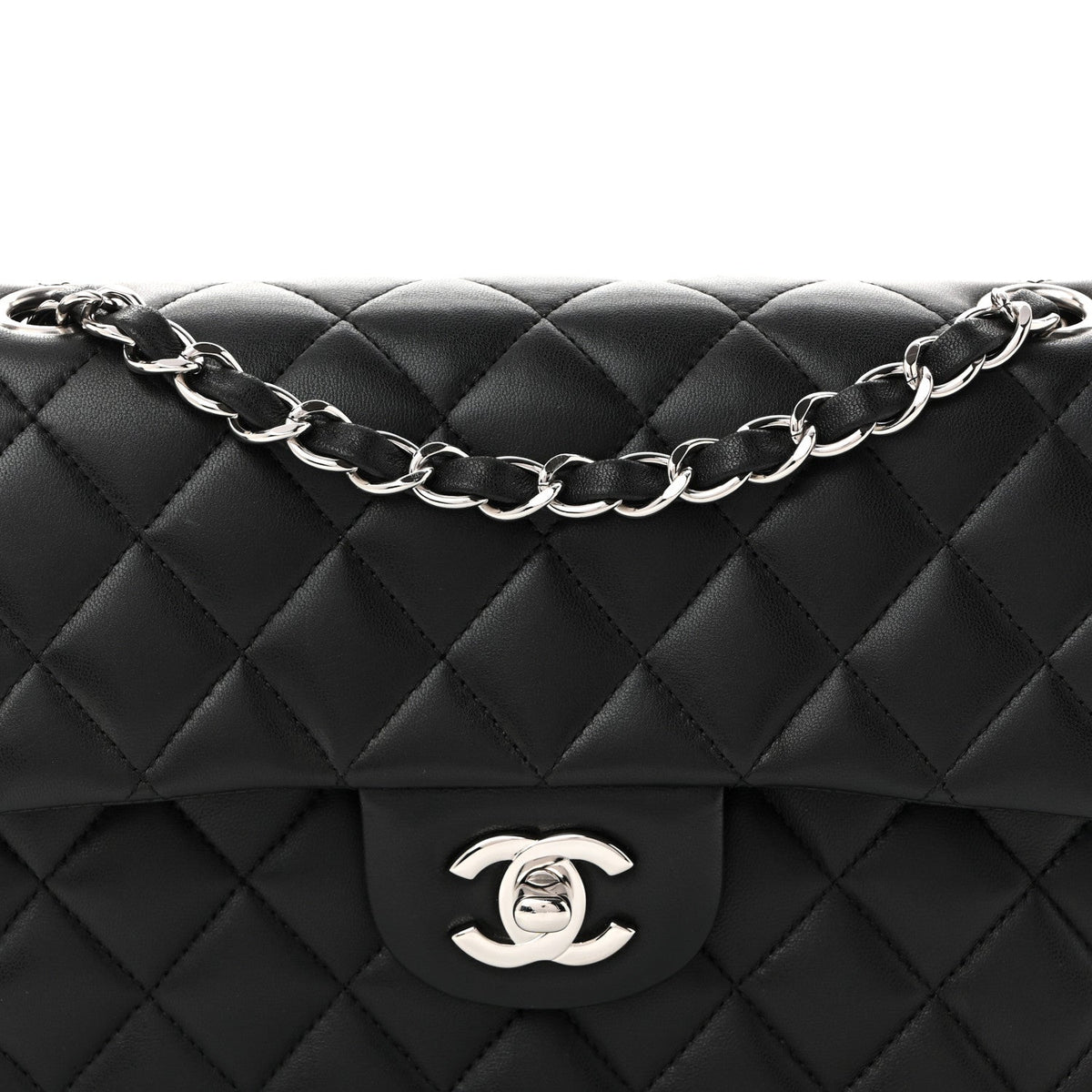 Lambskin Quilted Small Double Flap Black wholesalehk.shop