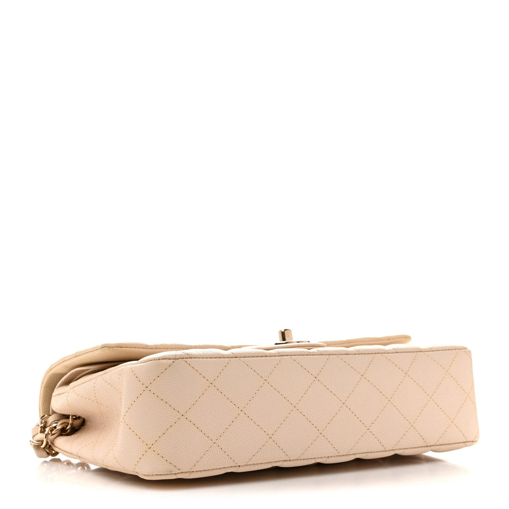Caviar Quilted Medium Double Flap Light Beige wholesalehk.shop