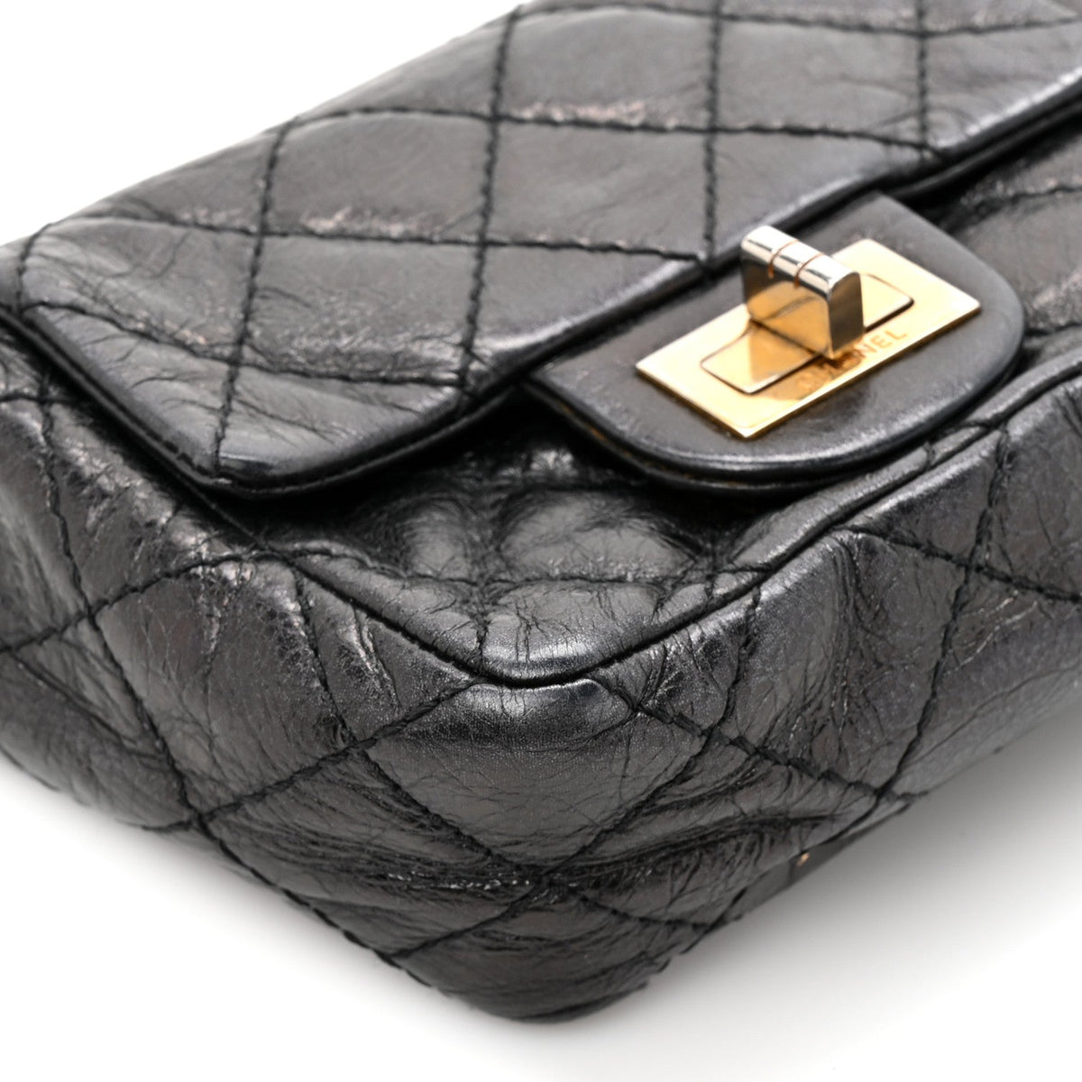Glazed Calfskin Quilted Reissue Double Flap Clutch Black wholesalehk.shop