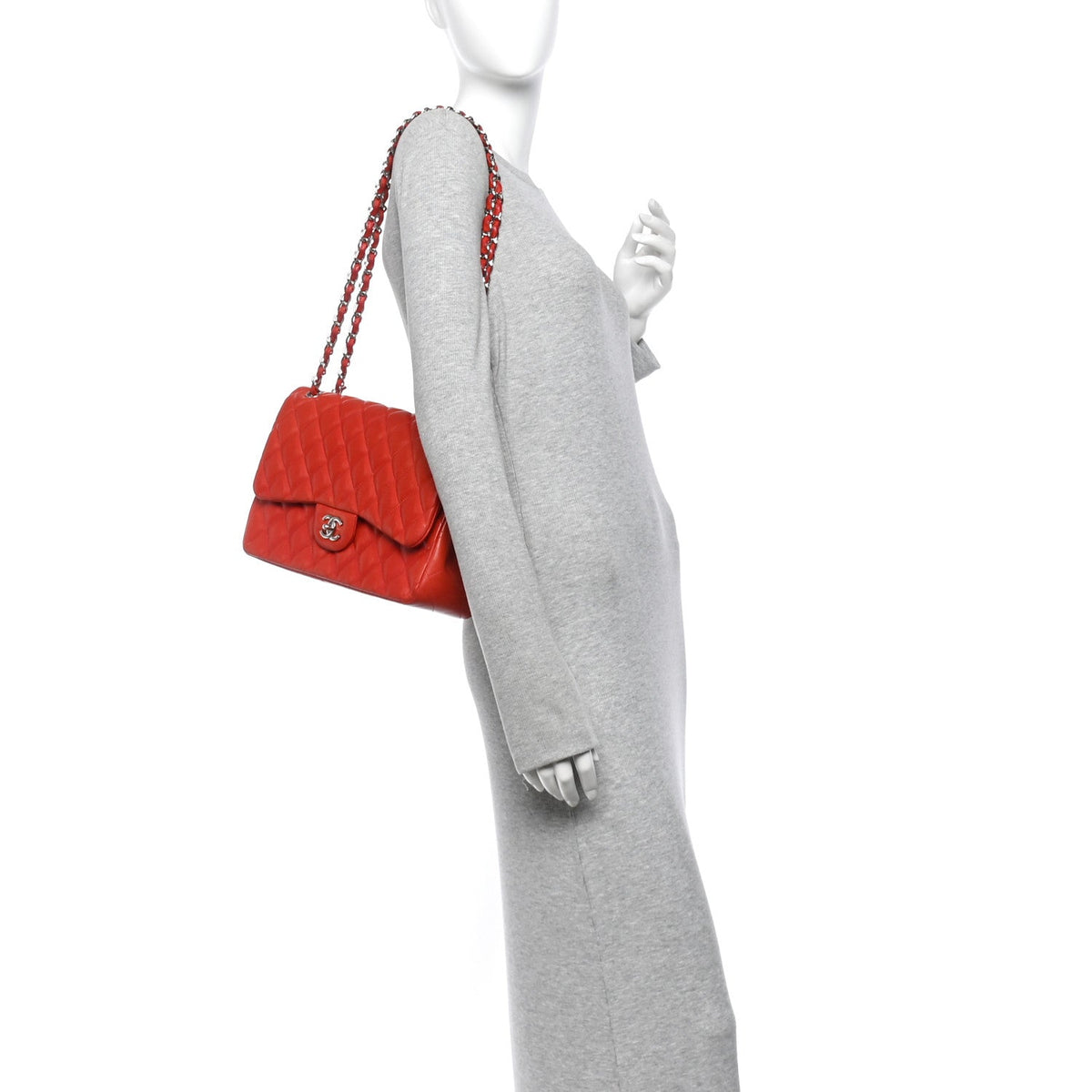 Lambskin Quilted Jumbo Double Flap Red wholesalehk.shop