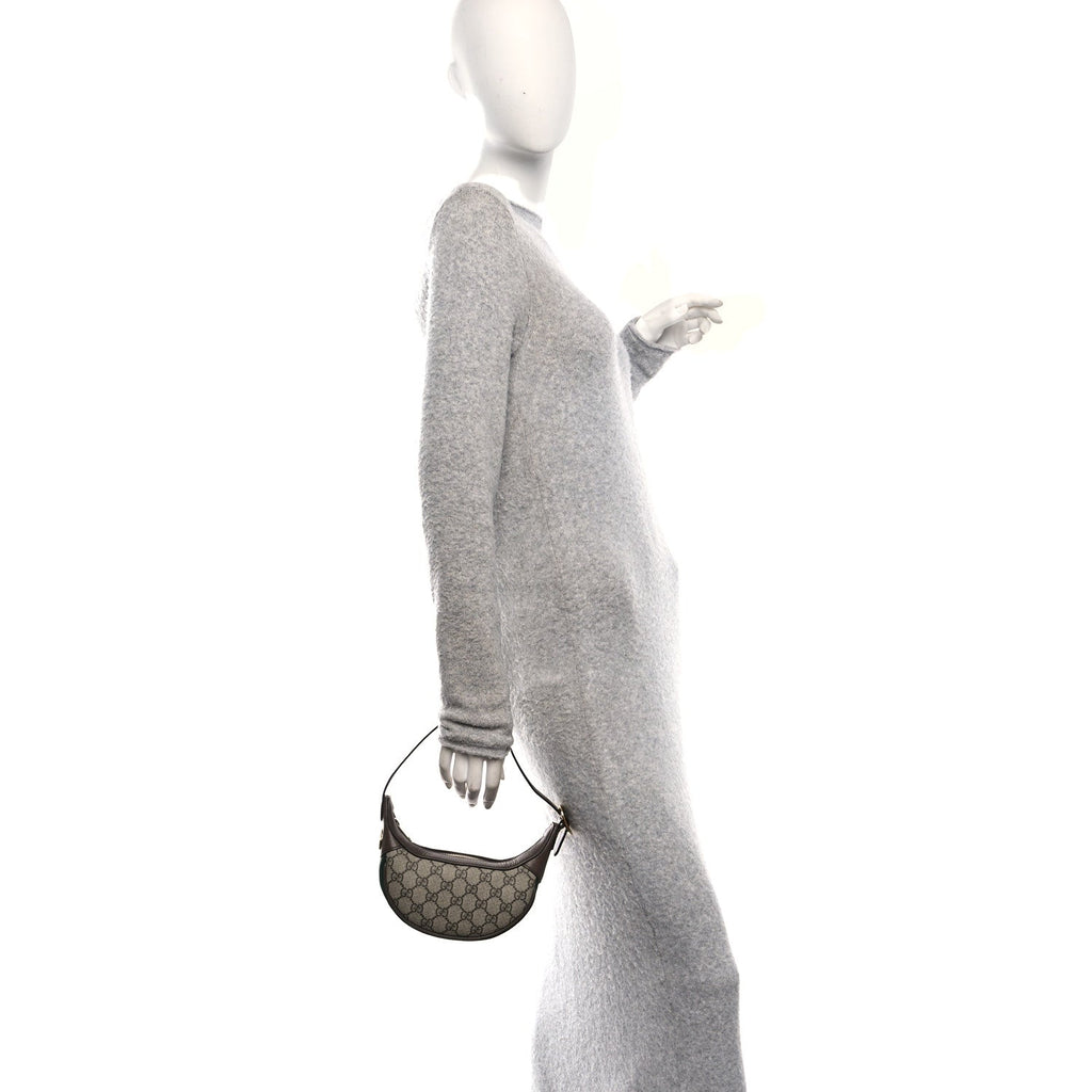 GG Supreme Monogram Textured Calfskin Web Mini Ophidia Half Moon Hobo Beige Ebony New Acero wholesalehk.shop