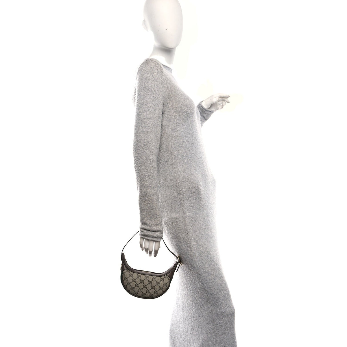 GG Supreme Monogram Textured Calfskin Web Mini Ophidia Half Moon Hobo Beige Ebony New Acero wholesalehk.shop