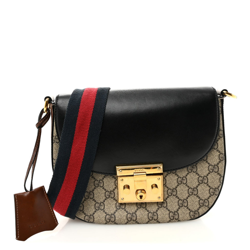 GG Supreme Monogram Web Medium Padlock Messenger Shoulder Bag Black £¨ Direct shipment via from wholesalehk.shop