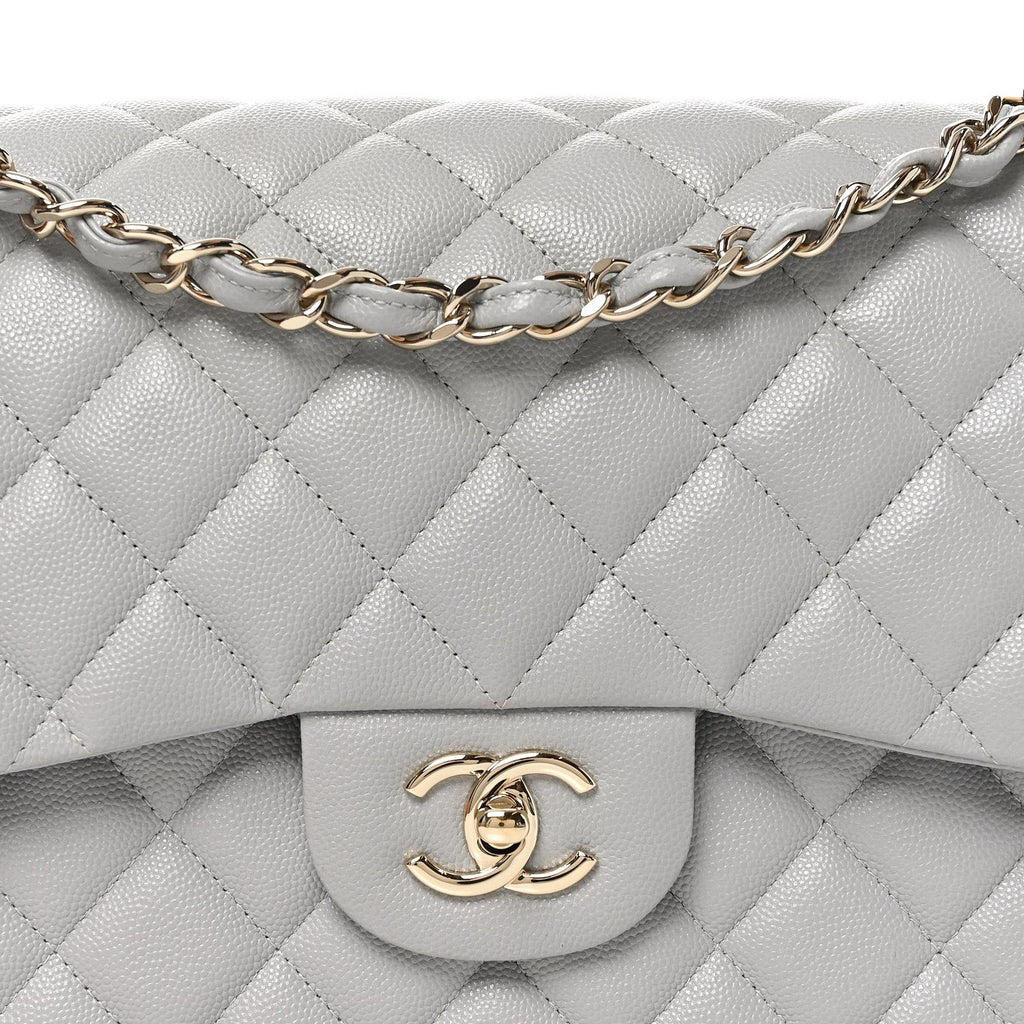 Caviar Quilted Jumbo Double Flap Grey wholesalehk.shop