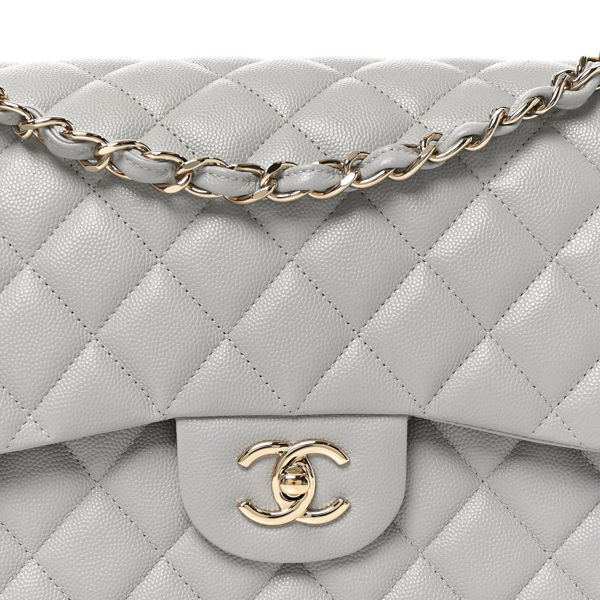 Caviar Quilted Jumbo Double Flap Grey wholesalehk.shop