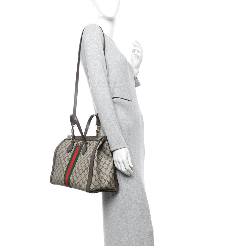 GG Supreme Monogram Web Medium Ophidia Tote Bag Brown wholesalehk.shop