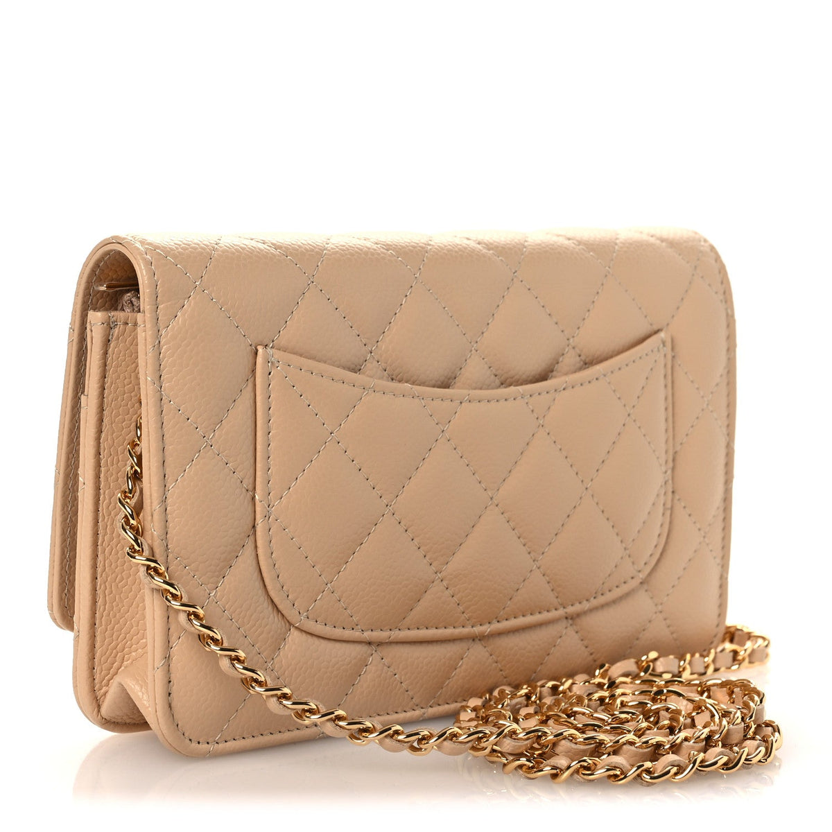 Caviar Quilted Wallet on Chain WOC Beige wholesalehk.shop