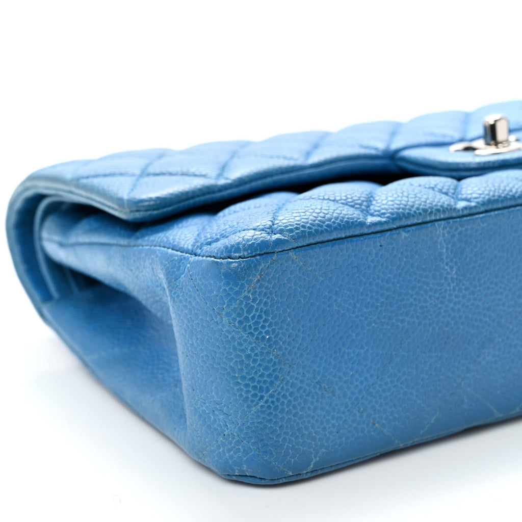Iridescent Caviar Quilted Medium Double Flap Blue wholesalehk.shop
